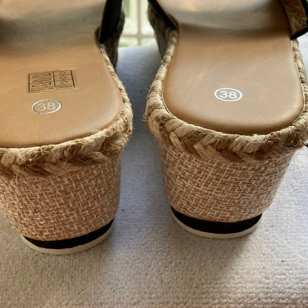 Shoes Unbranded Women’s Slip on Wedge Espadrille Heel Sz 38 Black Denim Look